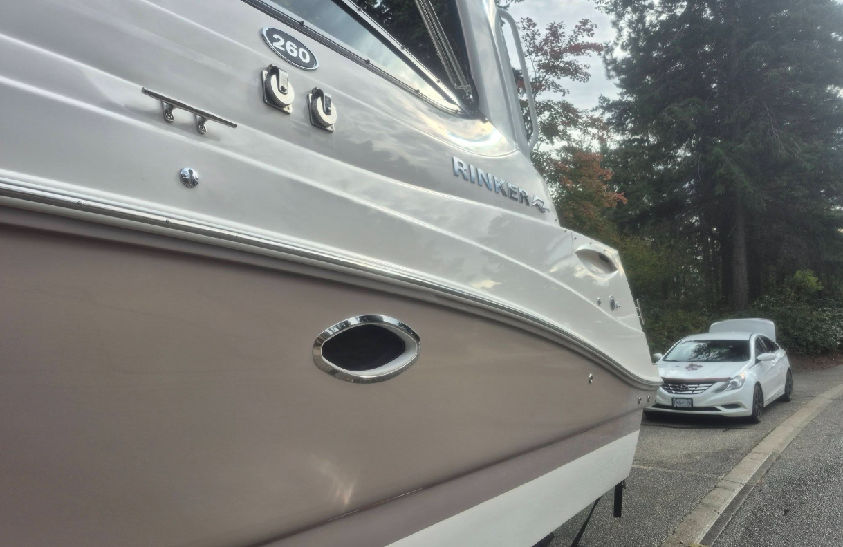 Detailed Rinker boat hull with polished finish